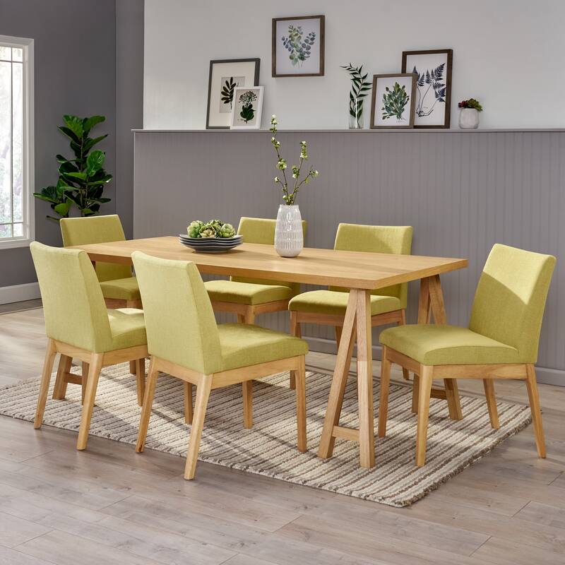 Kwame Mid-Century Modern 7 Piece Dining Set by Christopher Knight Home - Natural Oak + Green Tea