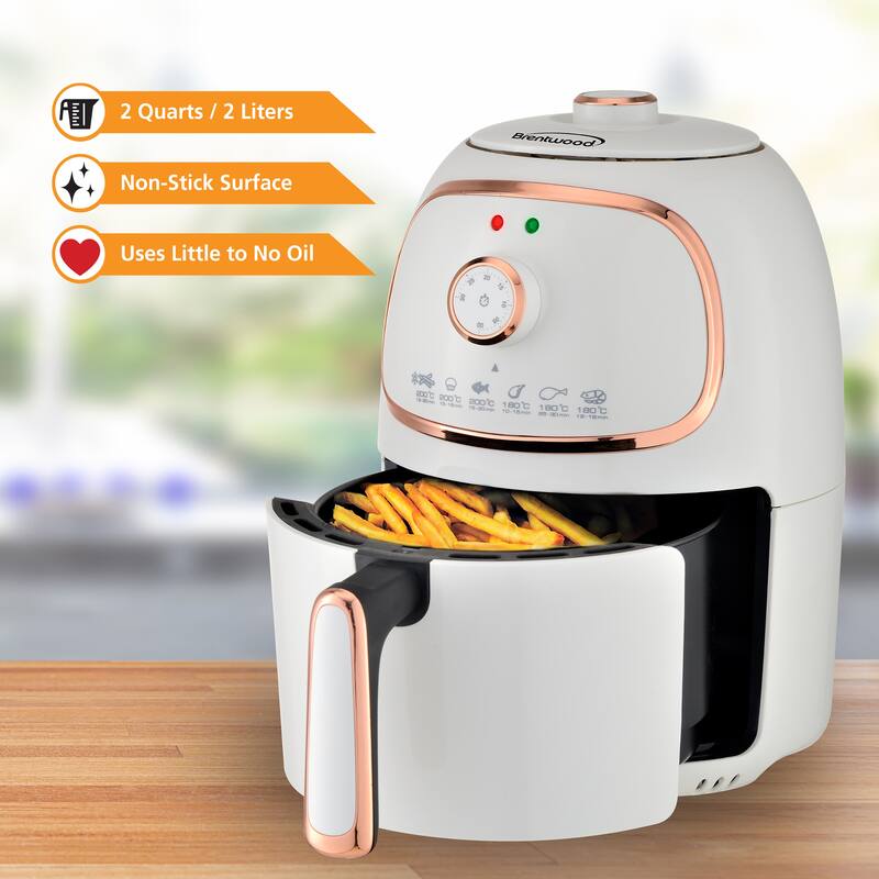 Brentwood 2 Quart Small Electric Air Fryer in White On Sale Bed