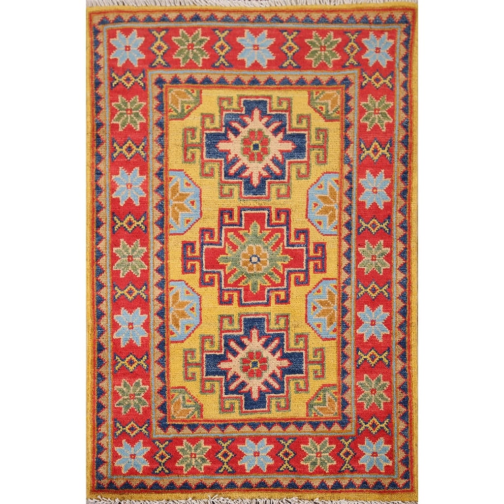 Yellow Kazak Oriental Foyer Rug Handmade Wool Carpet - 2'0" x 3'0"