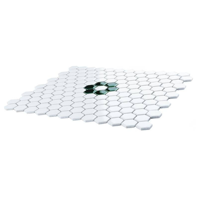 Merola Tile Metro Ion 1" Hex Emerald Single Flower w/Glossy White Porcelain Mosaic Floor & Wall Tile