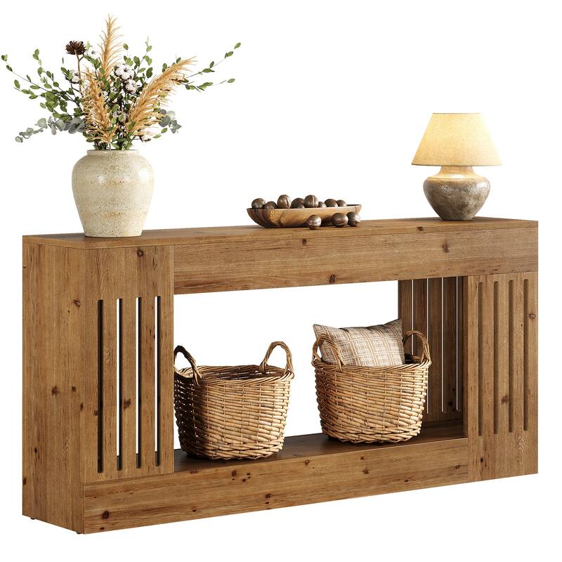 Solid Wood Console Table, Sofa Couch Table with Storage Shelf, 2-Tier Entryway Table for Entrance, Hallway, Living Room