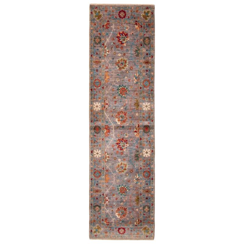 ECARPETGALLERY Hand-knotted Modern Ersari Grey Wool Rug - 2'7 x 9'6 - Grey - 2'7 x 9'6