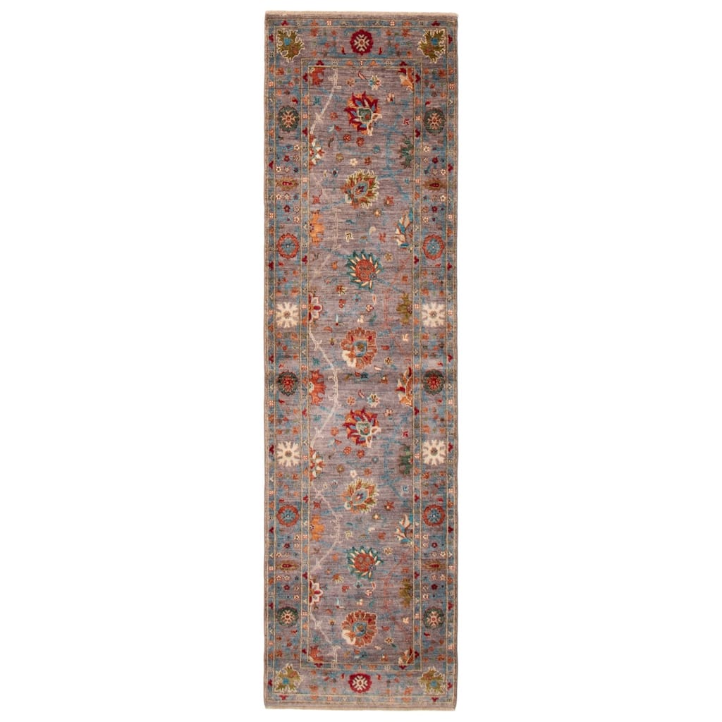 ECARPETGALLERY Hand-knotted Modern Ersari Grey Wool Rug - 2'7 x 9'6