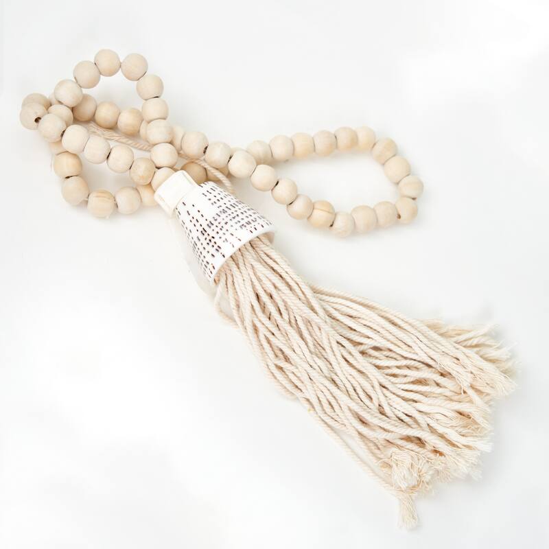 Artissance 28"W Natural Wood Decorative Tassel with Shell, Home Accent Art Decor