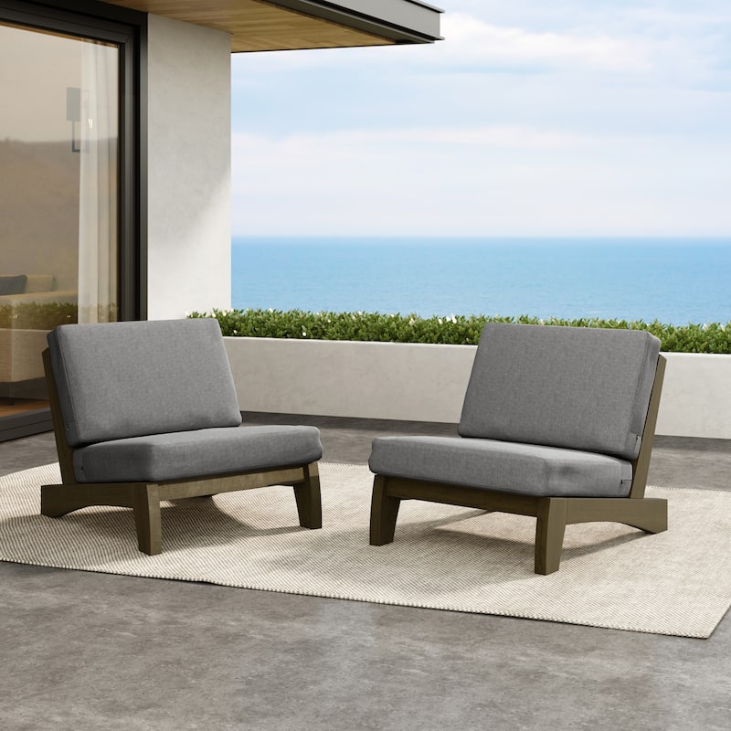 Outdoor Furniture Teak Wood Armless Loveseat Sofa With Cushion - 2 Chairs - Gray/Brown