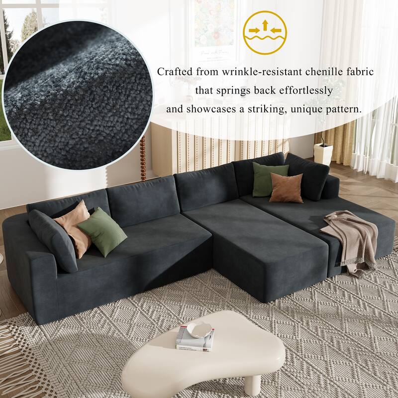106.5'' U-Shaped 4 Seater Modular Sofa with 2 Chaise, Pillow, Anti-Wrinkle Chenille Fabric, High-Density Foam Comfort
