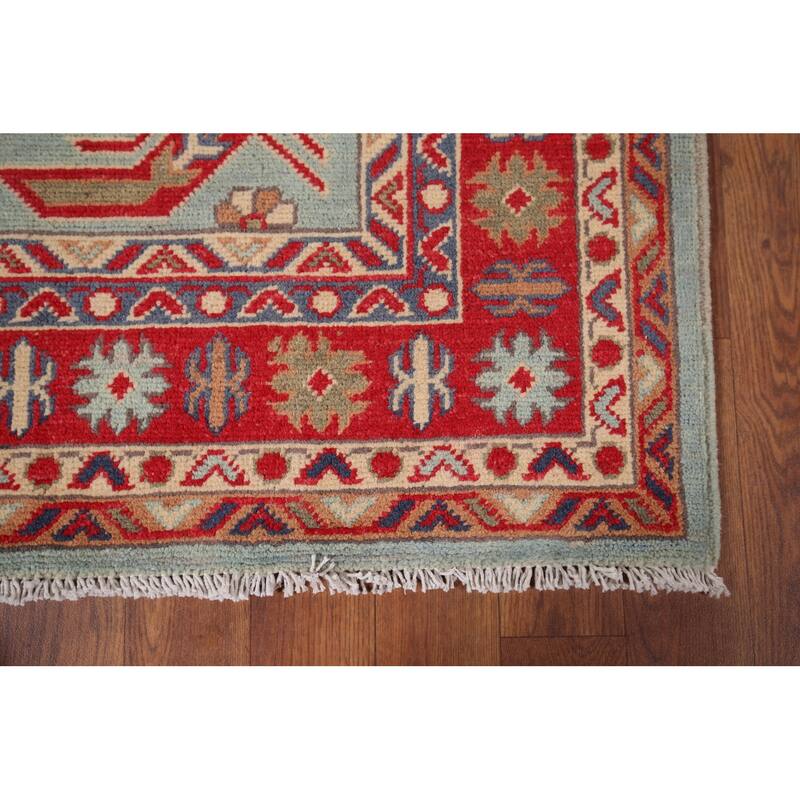 Hand Knotted Oriental 100% Wool Carpet Traditional Geometric Navy Blue & Blues Kazak Area Rug - 5' 10'' X 4' 0''