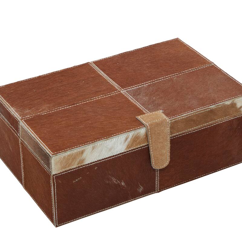 Brown Leather Handmade Box with Hinged Lid (Set of 2) - S/2 14", 17"W