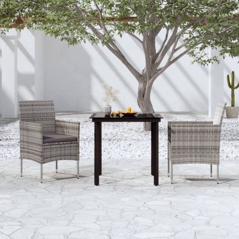vidaXL Patio Dining Set Outdoor Dining Set Table and Chair Set for Garden - Grey 31.5" x 31.5" x 29.1" - 3-Piece Sets