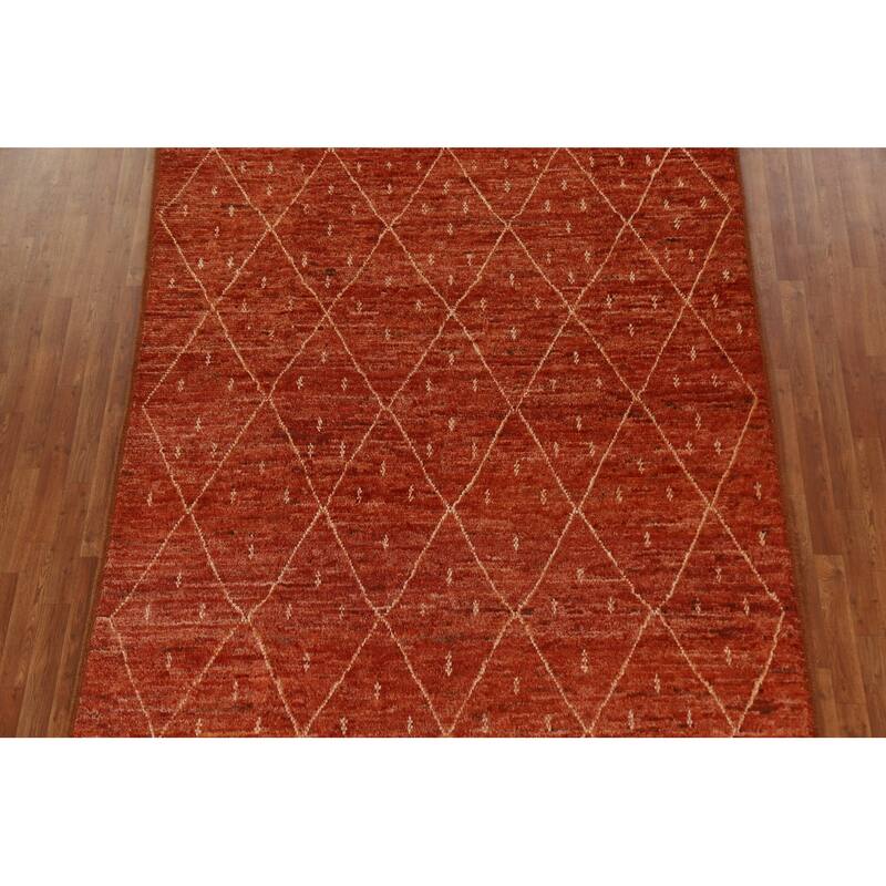 Hand Knotted Oriental 100% Wool Carpet Tribal Trellis Oranges & Rust Moroccan Area Rug - 10' 1'' X 6' 10''