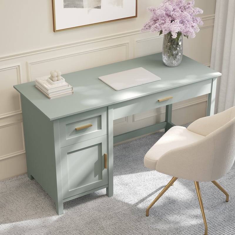 Martha Stewart Shaker Style Wood Home Office Desk with Storage Cabinet and 2 Drawers