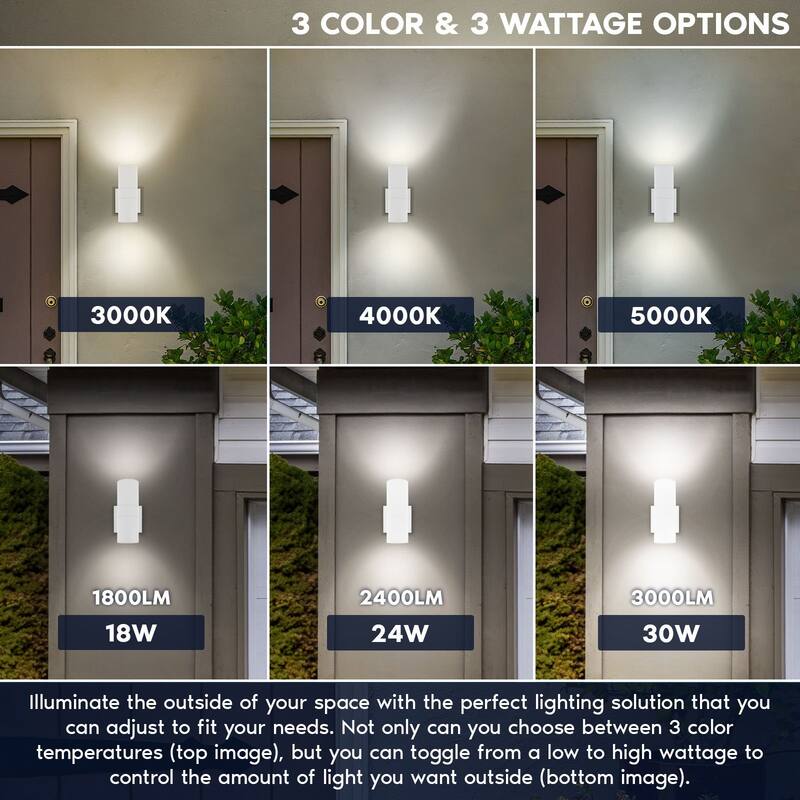Luxrite Dusk to Dawn LED Outdoor Wall Light 12 in. 3CCT Wall Sconce 18/24/30W Dimmable IP65 ETL