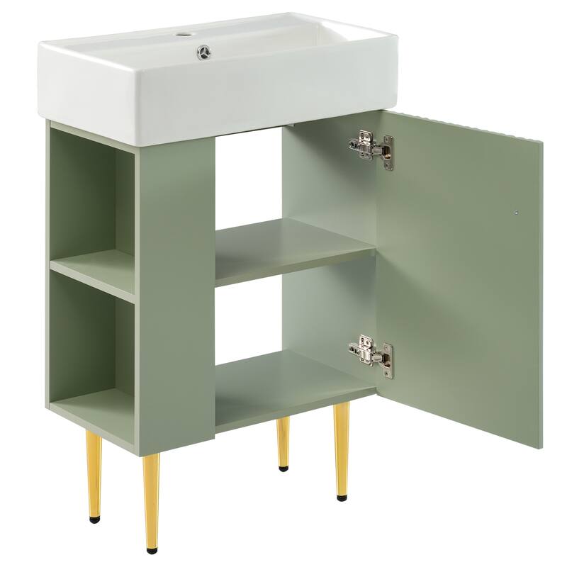 Small Bathroom Vanity with Sink, Bathroom Cabinet with Soft Closing Door, Bathroom Storage Cabinet with Open Storage Shelf