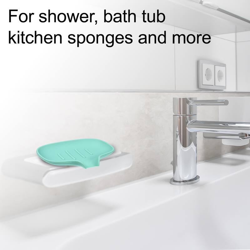 Soap Dish Keep Soap Dry for Home Bathroom Kitchen Silicone 14.5x11.3cm - Green