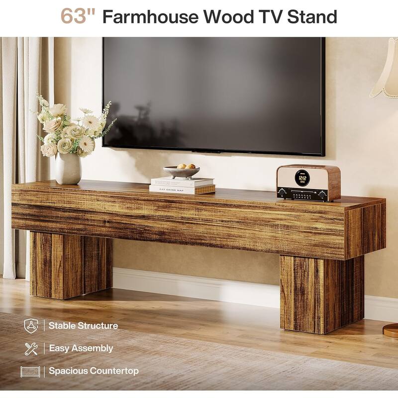 63" Wooden TV Stand, Farmhouse Entertainment Center