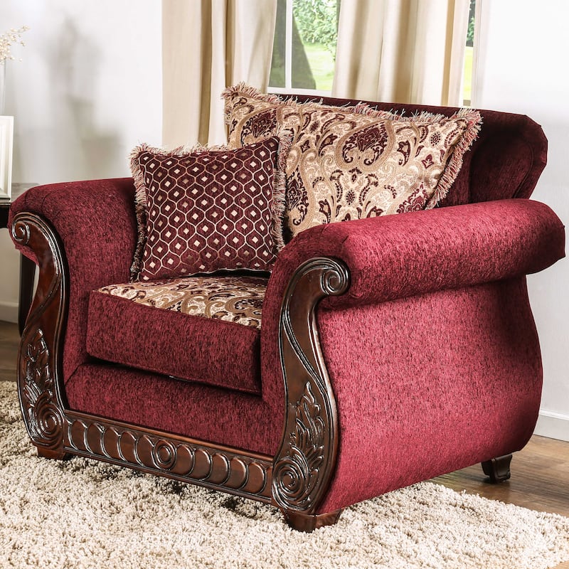 Fova Traditional Fabric Upholstered Armchair by Furniture of America - Wine