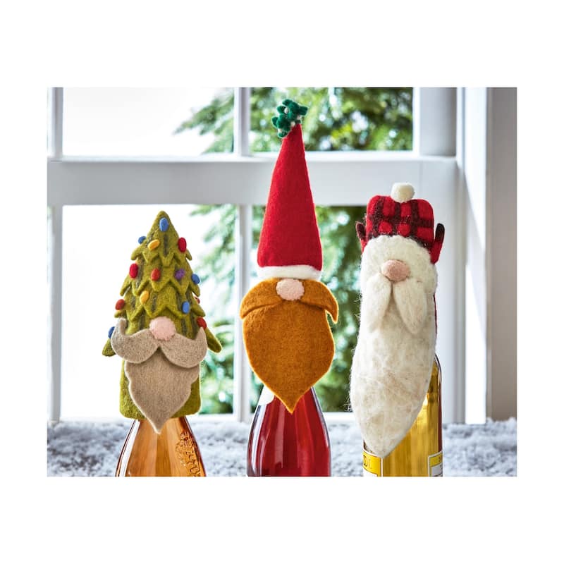 Lars Gnomie Bottle Topper Black Multi Wool Christmas Bar Accessory 39 in H Wipe Clean Bottle Stoppers