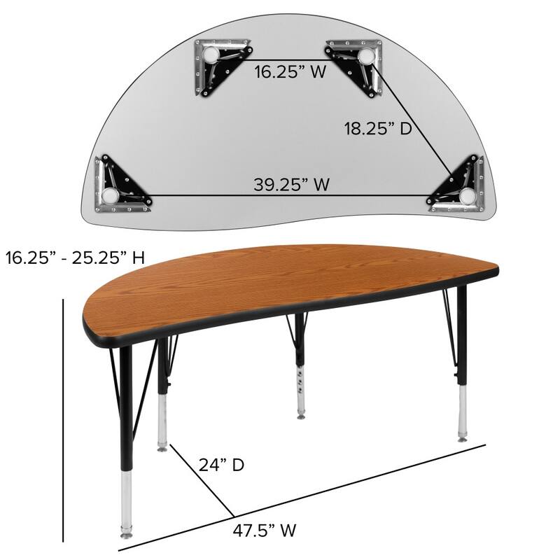 47.5" Half Circle Wave Collaborative Grey Kids Adjustable Height Activity Table
