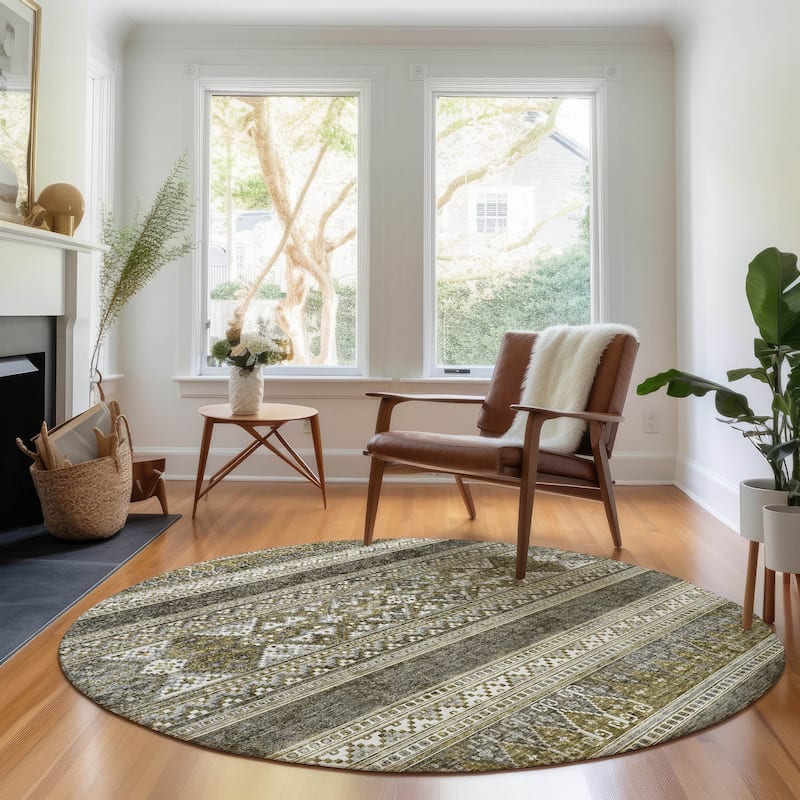 Premium Washable Super Soft Boho Stripe Mayfield Rug - Taupe - 8' x 8' - Round
