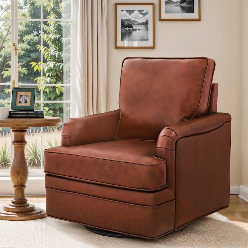 LUE BONA Modern Swivel Accent Chair Leather Armchair for Living Room - 30" W x 32" D x 36" H - Dark Blue