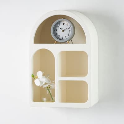 Cream Wooden Arched Geometric Wall Shelf with Block Shapes
