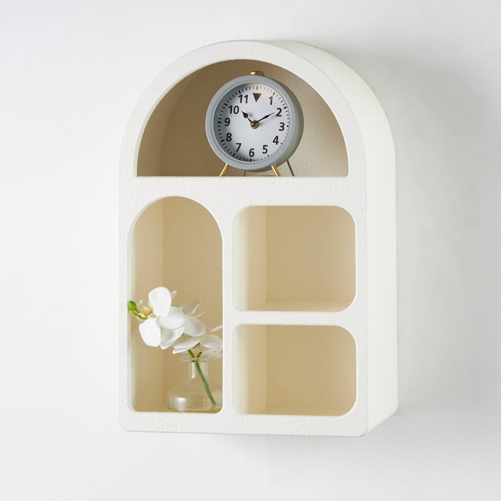 Cream Wooden Arched Geometric Wall Shelf with Block Shapes