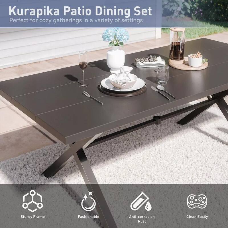 Kullavik Textilene Outdoor Dining Set, Patio Dining Set with Single Chairs, Swivel Chairs and Large Table