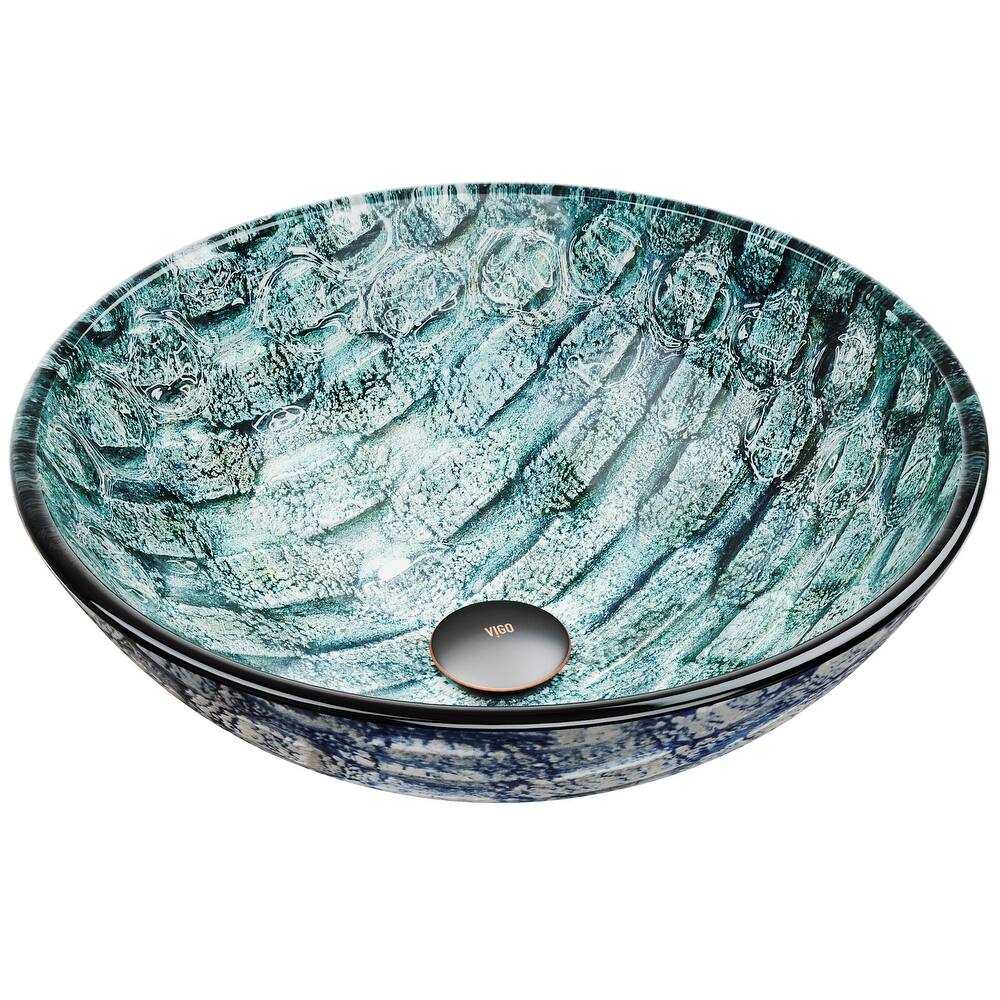 Vigo 16-1/2" Glass Bathroom Vessel Sink - Oceania