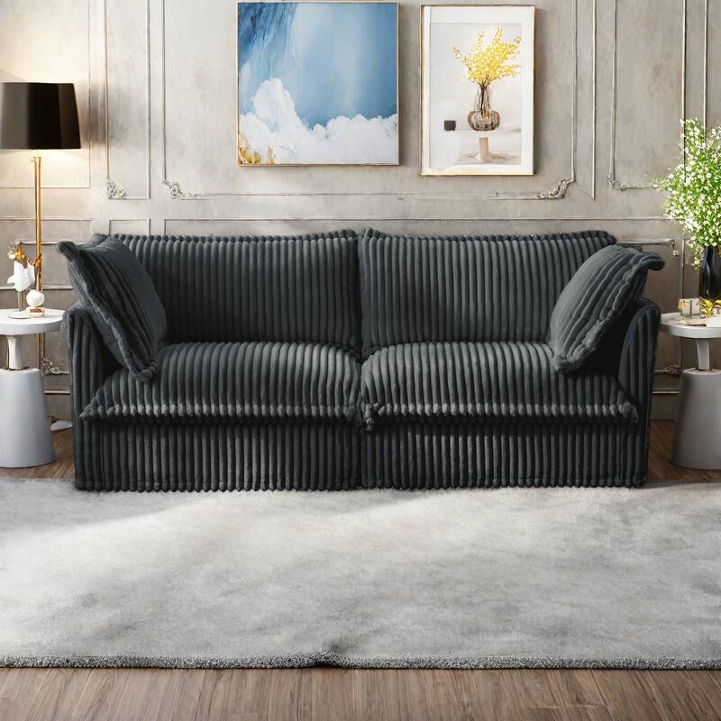 83.4" Corduroy 3-Seater Sofa with Pillows for living room and bedroom - Gray