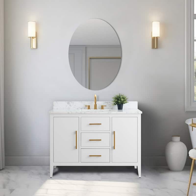 Vanity Art 48" Single Sink Bathroom Vanity Cabinet with Engineered Marble Countertop