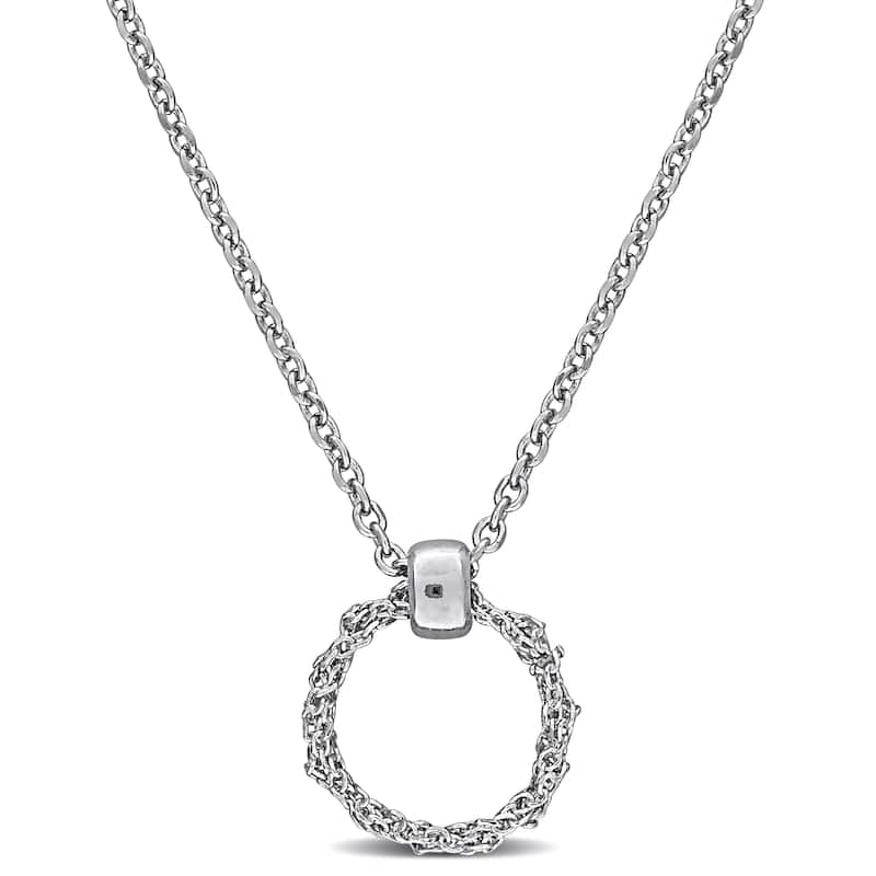 Miadora 1mm Diamond Cut Curb Chain 10.5mm Circle Necklace in Sterling Silver