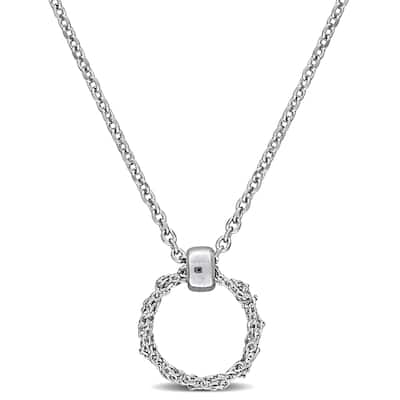 Miadora 1mm Diamond Cut Curb Chain 10.5mm Circle Necklace in Sterling Silver