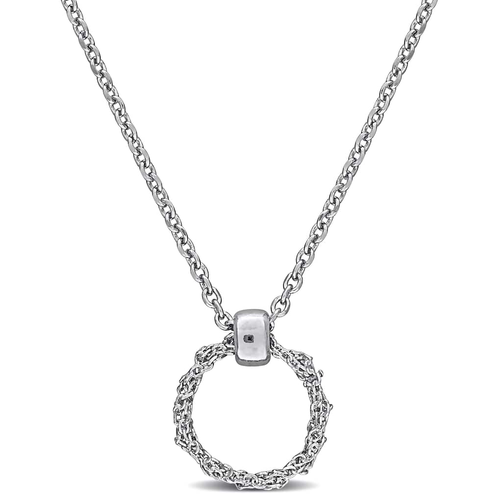Miadora 1mm Diamond Cut Curb Chain 10.5mm Circle Necklace in Sterling Silver