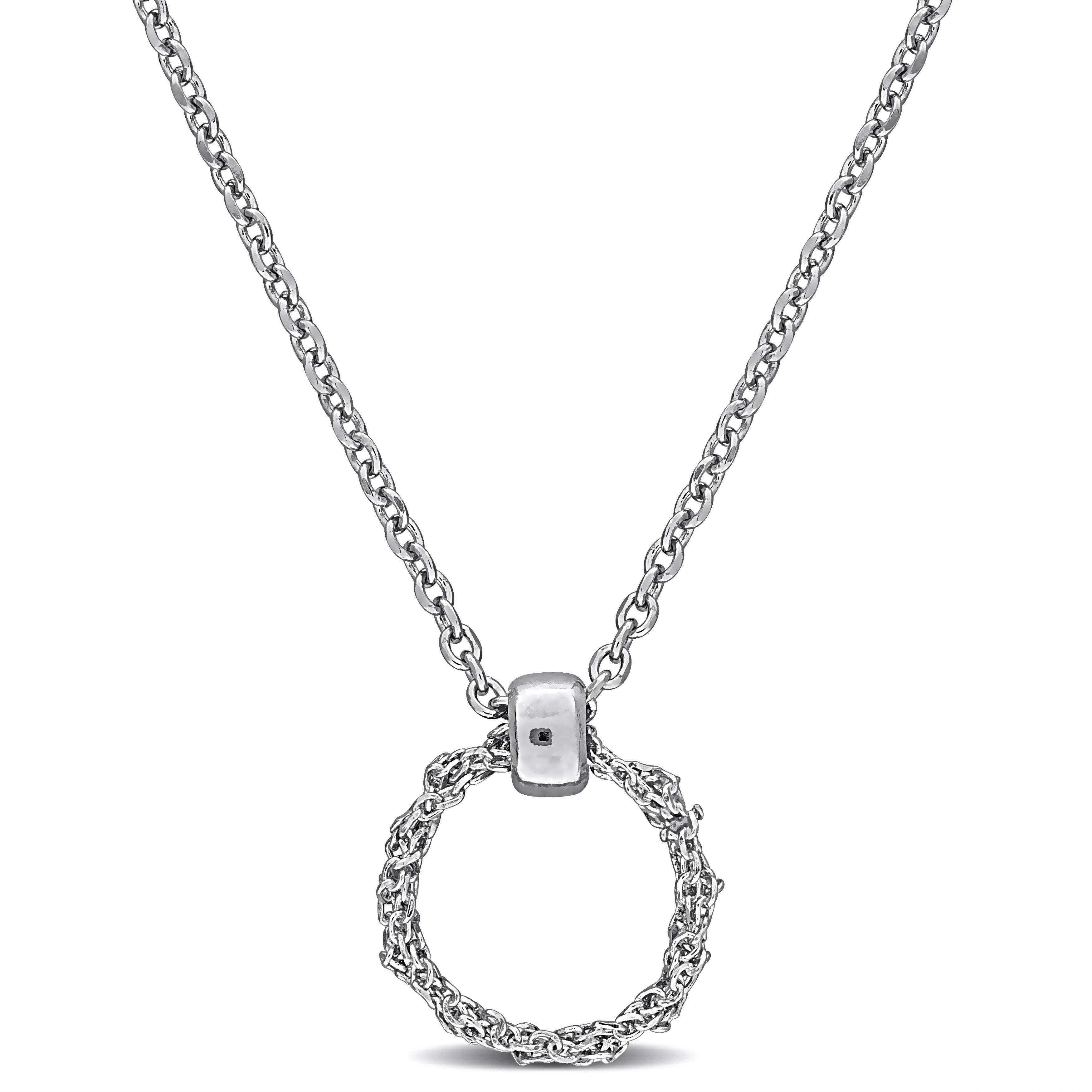 Miadora 1mm Diamond Cut Curb Chain 10.5mm Circle Necklace in Sterling Silver