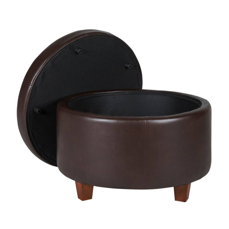 Porch & Den Rockwell Chocolate Faux Leather Round Storage Ottoman
