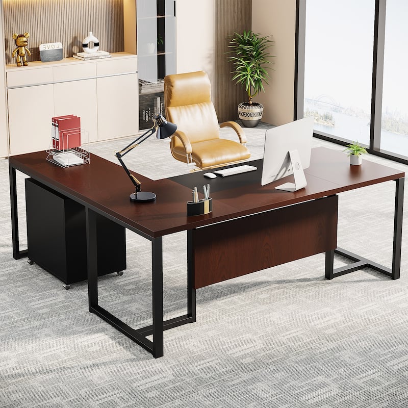 70.8’’ Executive Desk with File Cabinet, Large L-Shaped Office Executive Desk Computer Desk