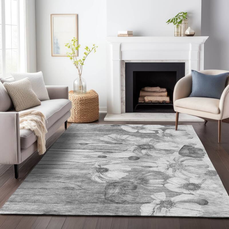 Premium Washable Super Soft Modern Floral Mayfield Rug - Gray - 2' 6" x 3' 10"