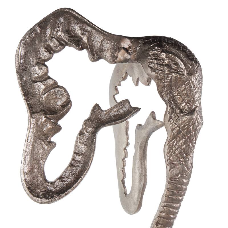 Silver Aluminum Metal Tall Cutout Silhouette Elephant Decorative Sculpture with Marble