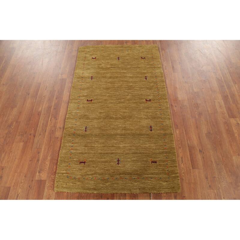 Tribal Gabbeh Indian Accent Rug Handmade Yellow Wool Carpet - 3'0"x 5'3"