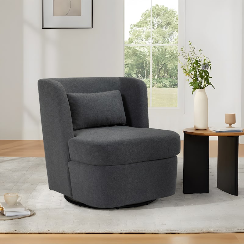 Modern Boucle Linen Upholstered Swivel Accent chair - Linen - Grey/Linen