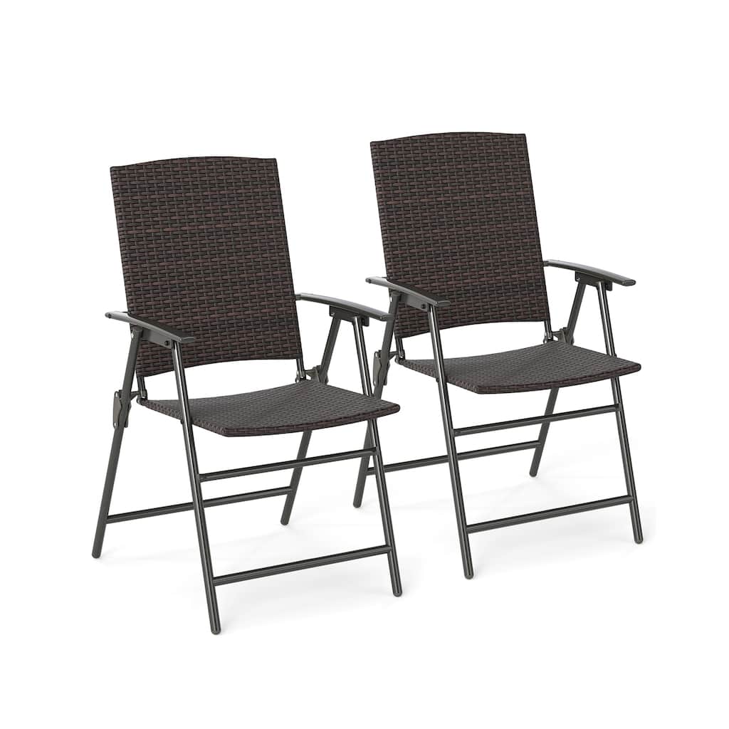 Outdoor Wicker Dining Chairs Foldable with Armrests and Metal Structure - 24" x 21" x 37"