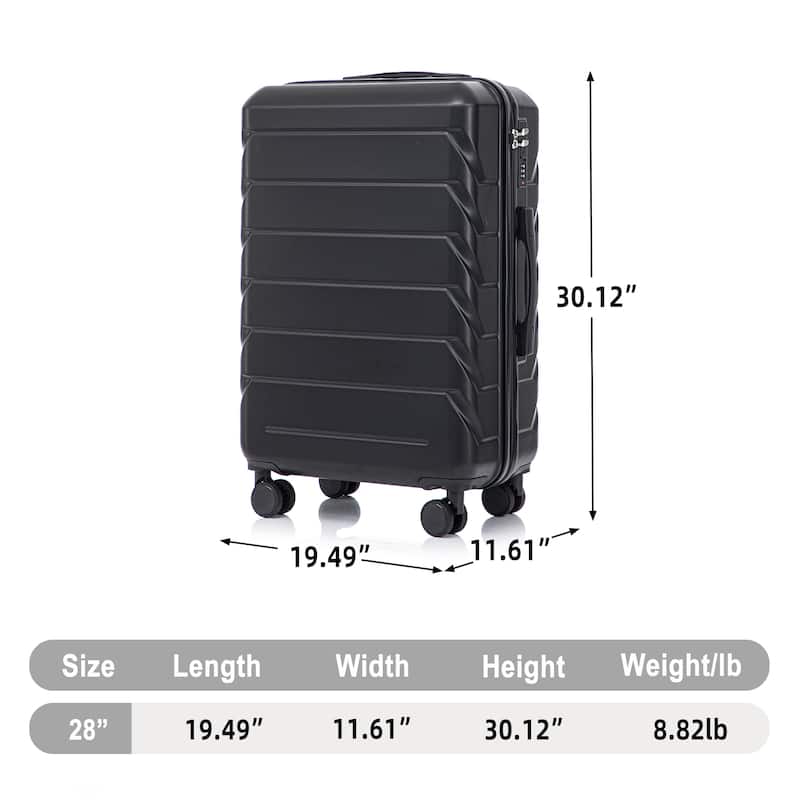 28 Inch Large Checked Luggage, Scratch Resistant Surface Four Multi-Directional Wheels, With Combination Lock and Side Hooks