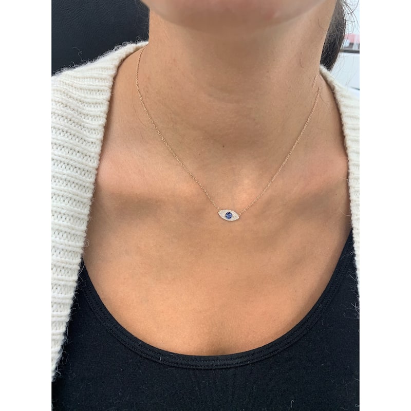 Joelle Collection Evil Eye Necklace 14K Gold Diamond & Sapphire