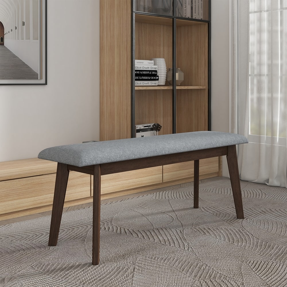 Annaliese Mid-Century Modern Design Fabric Upholstered Dining Bench in Grey