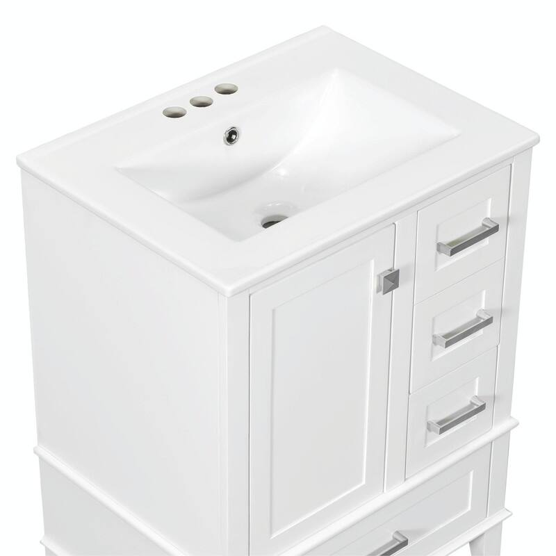 24.8" Bathroom Vanity with Ceramic Sink, Modern Freestanding Cabinet with Soft-Close Door and 3 Storage Drawers