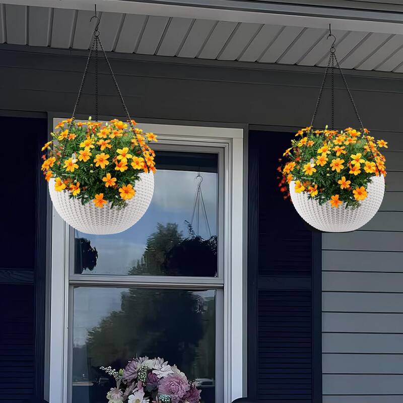 13.4 inch Self-Watering Hanging Rattan-Inspired Planter Large Capacity, Root-Rot Resistant Water Storage