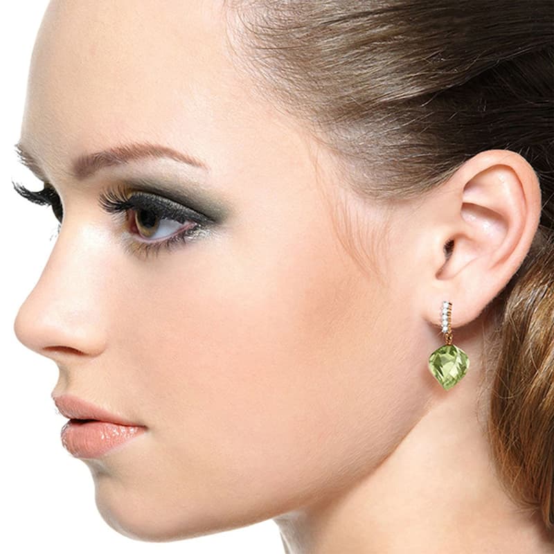 26.15 Carat 14K Solid Gold Diamond Spiral Green Amethyst Earrings