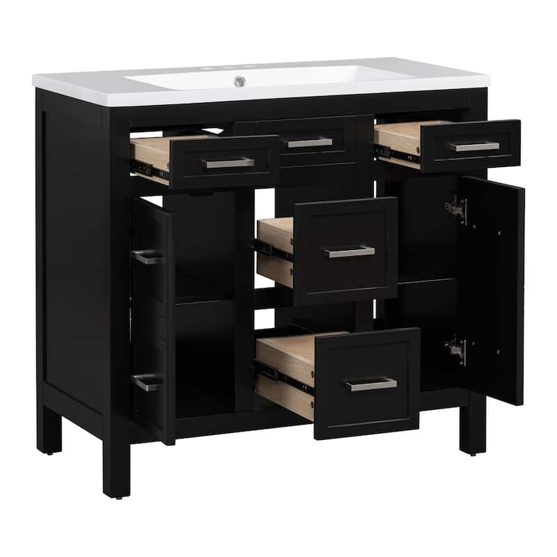 Multifunctional Bathroom Vanity, Freestanding Vanities with Adjustable Shelf, Storage Cabinet with 4 Drawers and 2 Doors