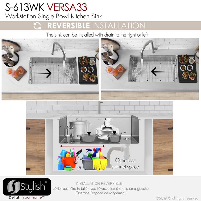 Undermount 33" Stainless Steel Single-Bowl Kitchen Sink Handmade - 33" x 19" x 10" - 33" x 19" x 10" 