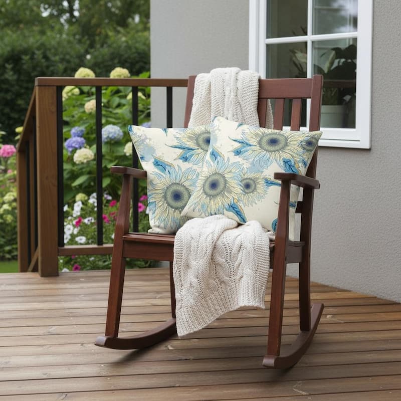 HomeRoots Set of Two 16" X 16" Green and Yellow Blown Seam Floral Indoor Outdoor Throw Pillow - 16.00' X '16.00' X '5.00 - Green/Yellow - 16.00' X '16.00' X '5.00